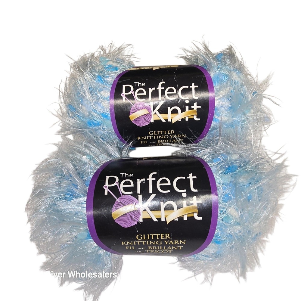 The Perfect Knit Glitter Knitting Yarn Light Blue White 2 Skeins 02-0201687